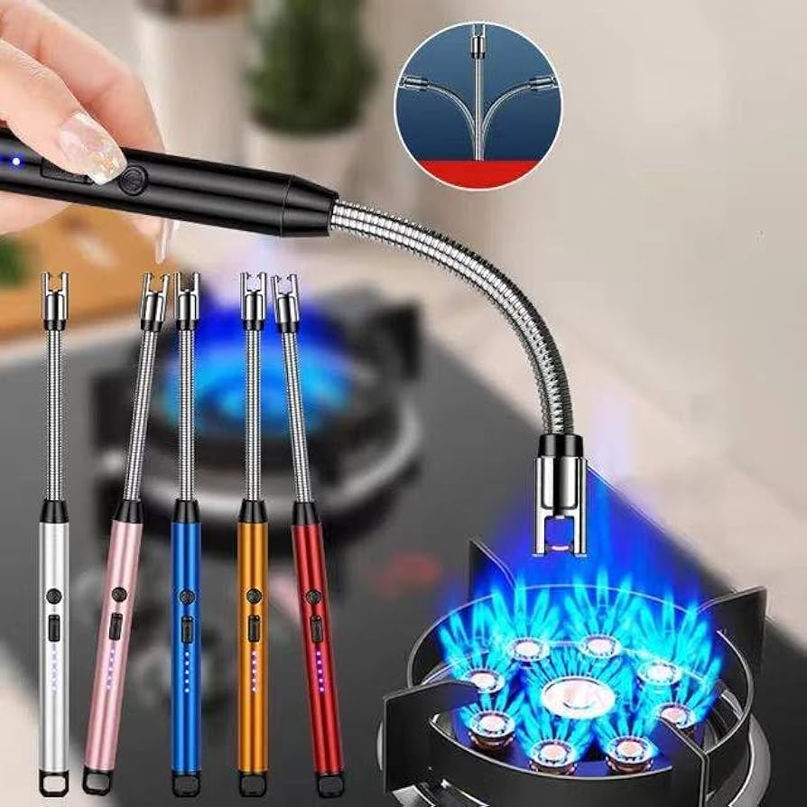 Windproof 360 Degree Free Rotation BBQ Lighter USB Rechargeable Electric Arc Lighter for Candle Kitchen-multicolour